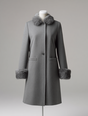 Kürk Detaylı Gri Kaşe Kaban