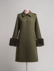 Kürk Detaylı Haki Yeşili Kaşe Kaban