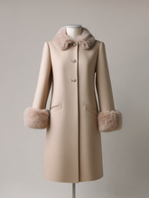 Kürk Detaylı Bej Kaşe Kaban