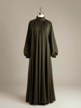 Haki Yeşili Medine İpeği Ferace